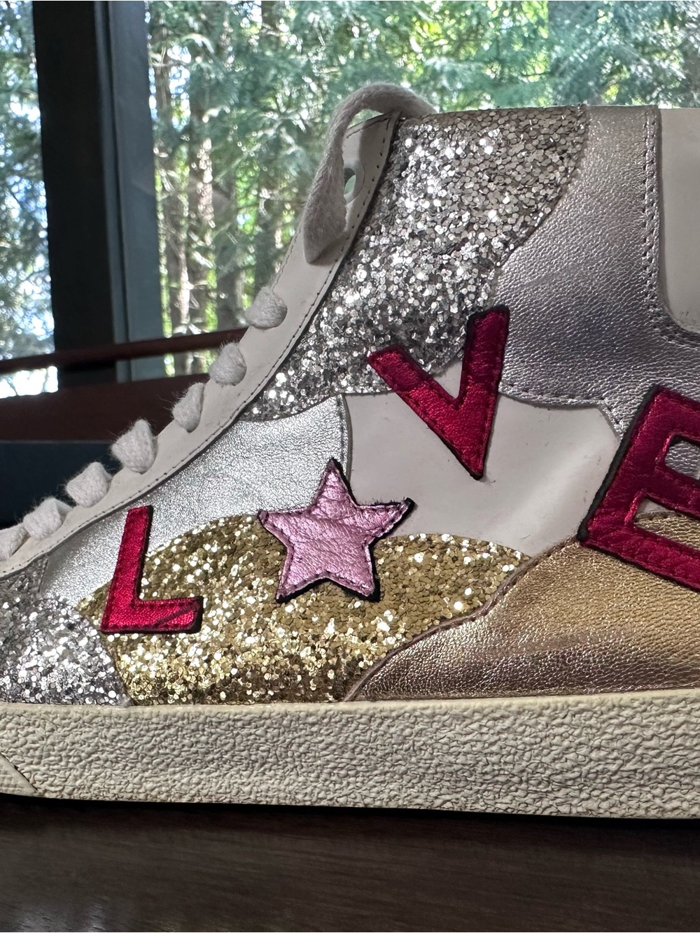 YSL Saint Laurent White Glitter Court Classic LOVE High Top Sneakers 39 8.5
